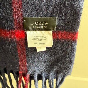 J. Crew Cashmere Navy/Red/Grey Plaid Scarf
